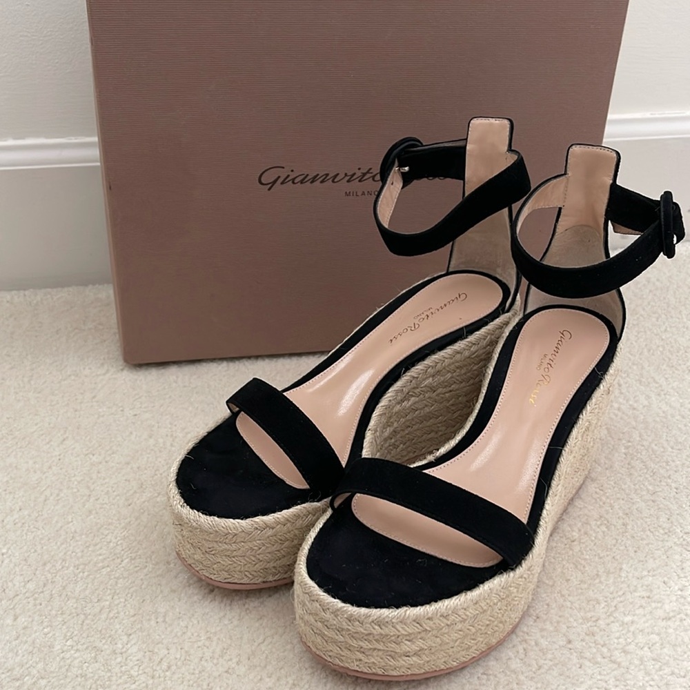 BNIB Gianvito Rossi Suede Espadrille Sandals, Brand New In Box, Box + Dustbag